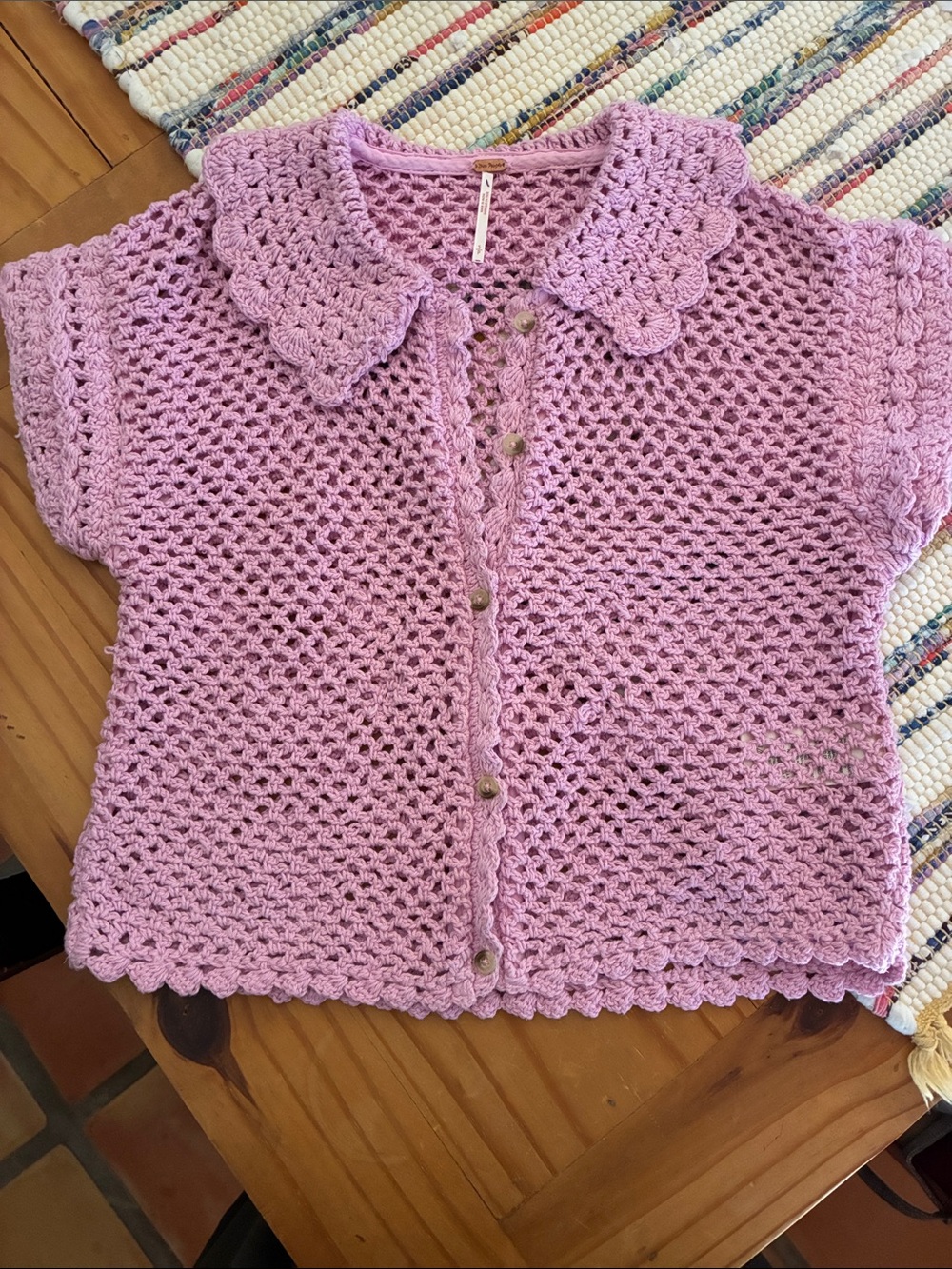 Free PeopleLillly Crochet Button-Front Top with Peter Pan Collar, small